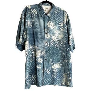 Kahala Shirt Men Large Blue Hawaiian Silk Aloha Tropical Vacation Travel Soft